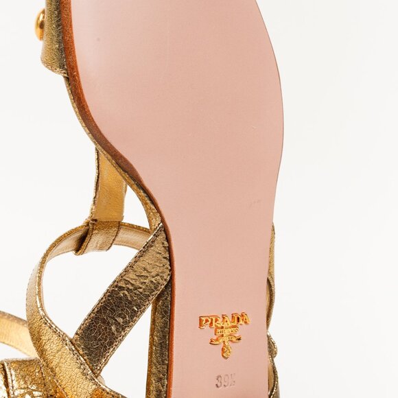Prada Gold Metallic Studded Flat Sandals - Picture 5 of 10